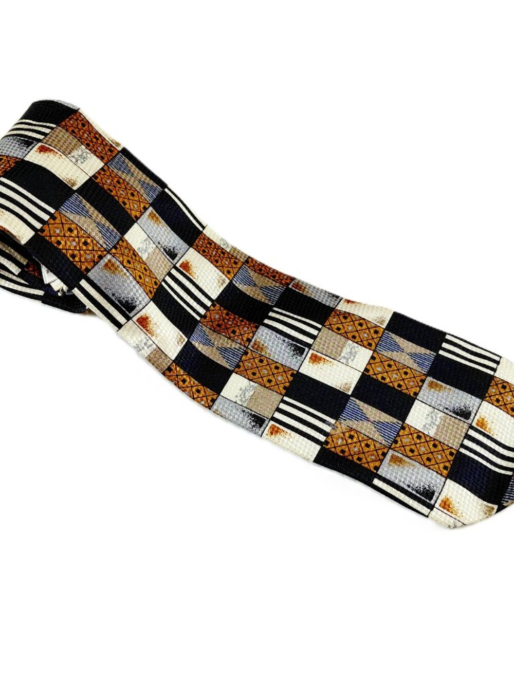 Daniel de Fasson Classic Width Men's Tie Navy Blue White Gold 100% Silk